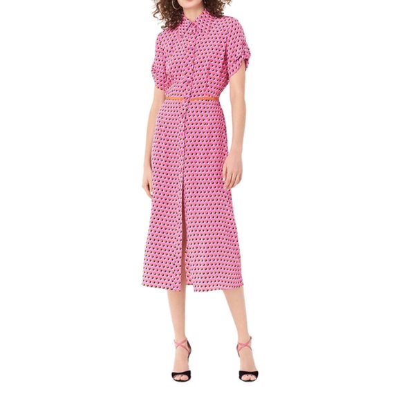 Diane von Furstenberg Georgia Silk Crepe De Chine Midi Shirt Dress - Picture 1 of 7